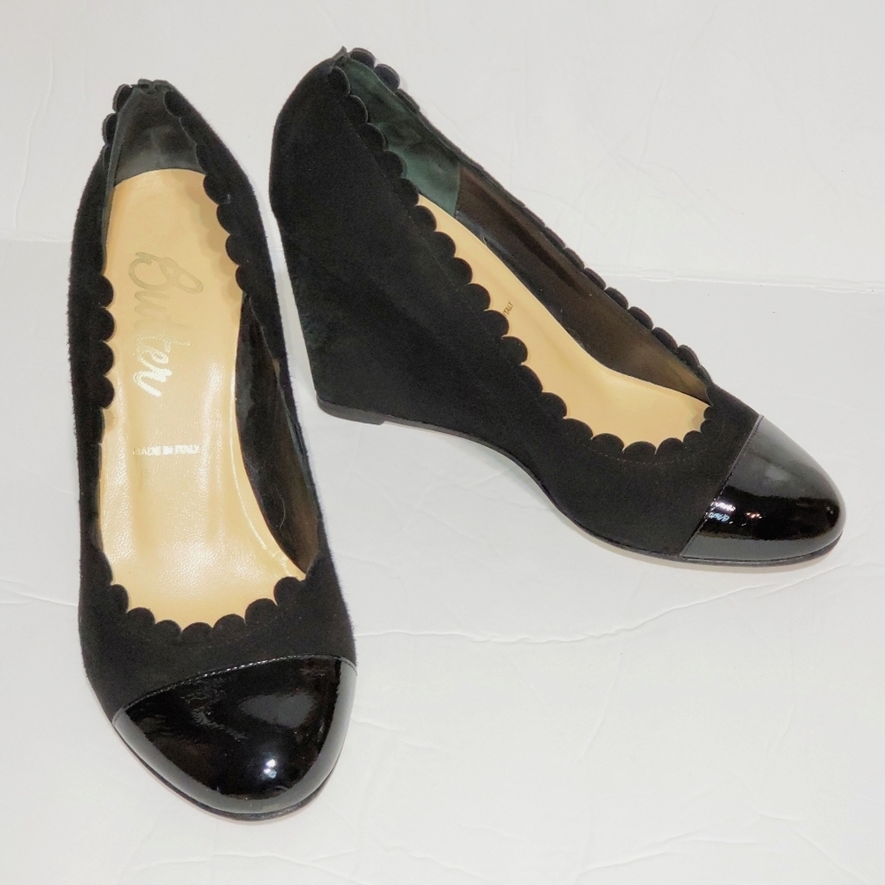 Butter Pia Black Napa Suede Wedge Pumps
